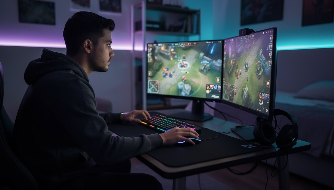 Jugador de MOBA con setup profesional en México